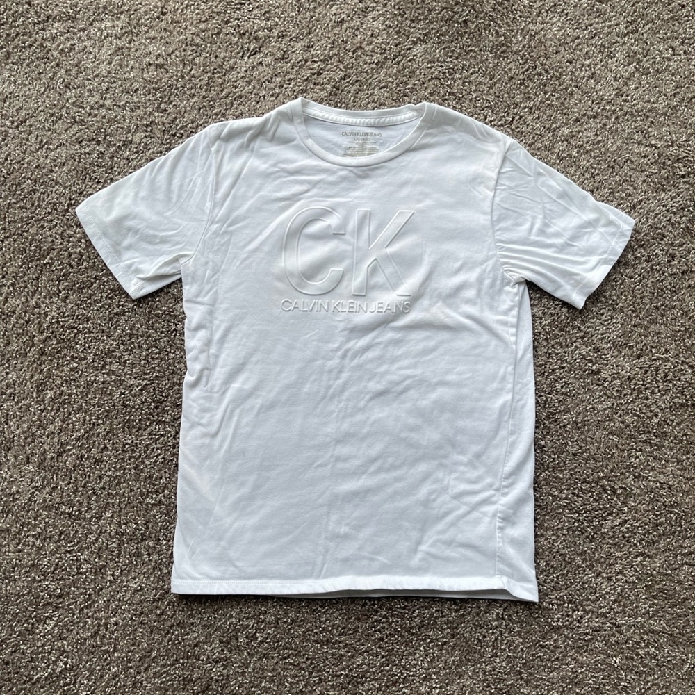 Calvin Klein White Embroidered Logo Short Sleeve Tee Boys L